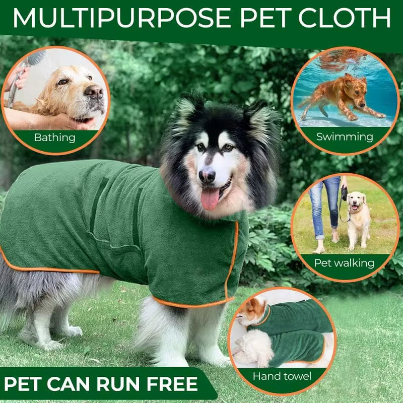 Dog wearing the drying robe