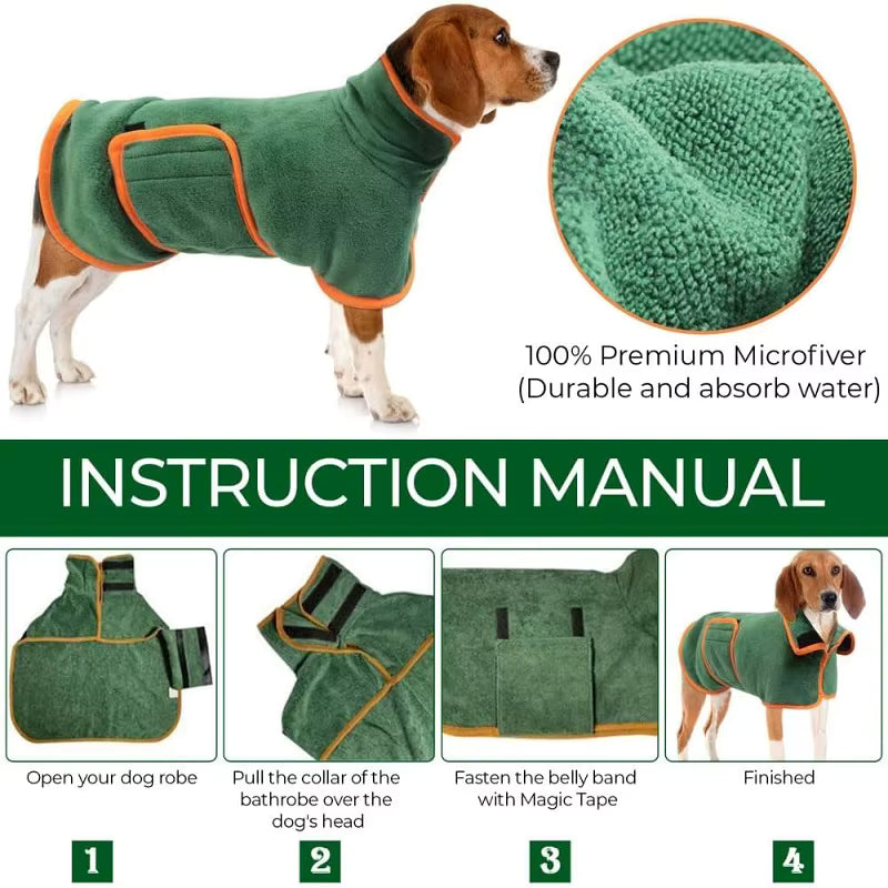 Dog drying robe in use