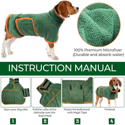 Dog drying robe in use